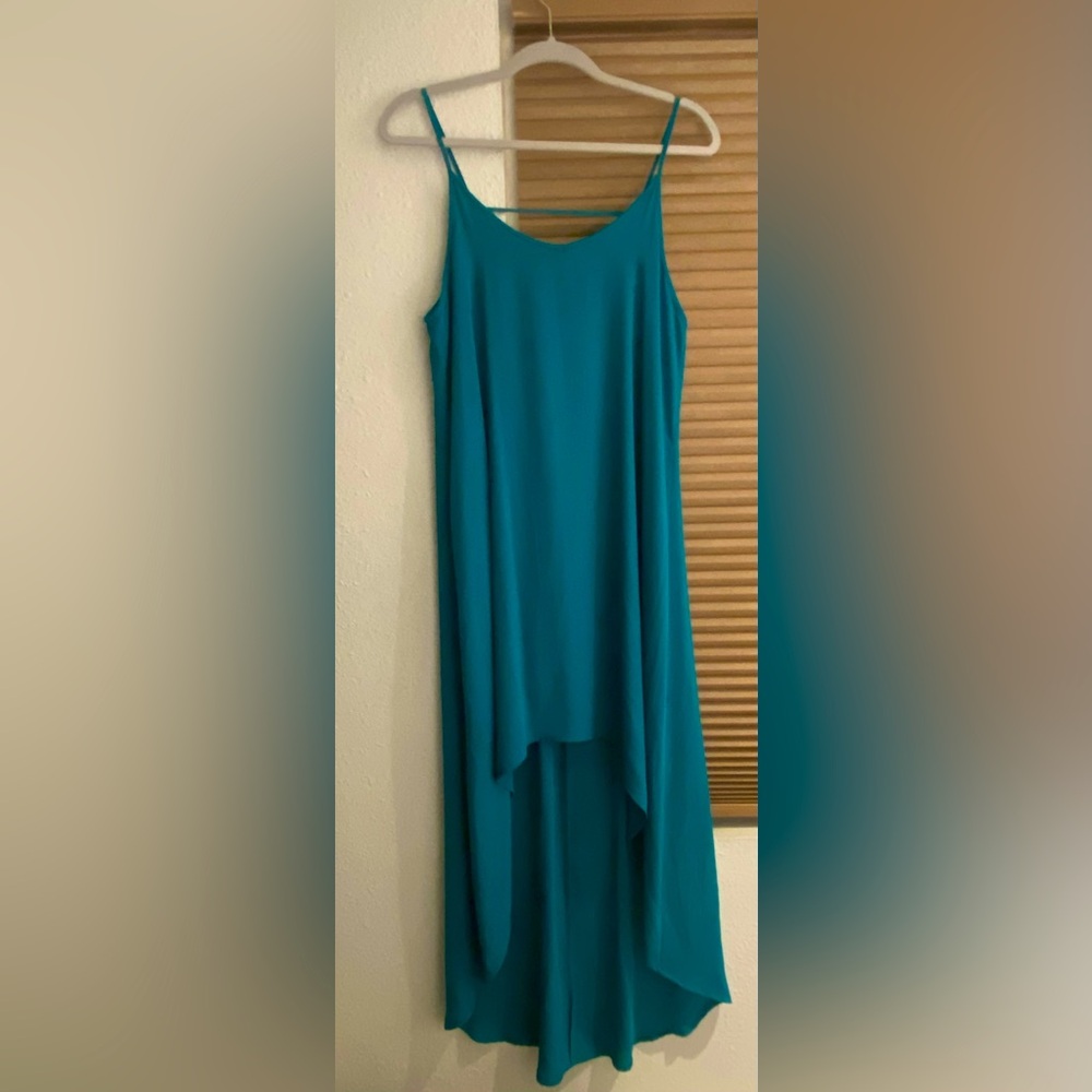 Elegant High-Low Low Back Turquoise Slip Dress